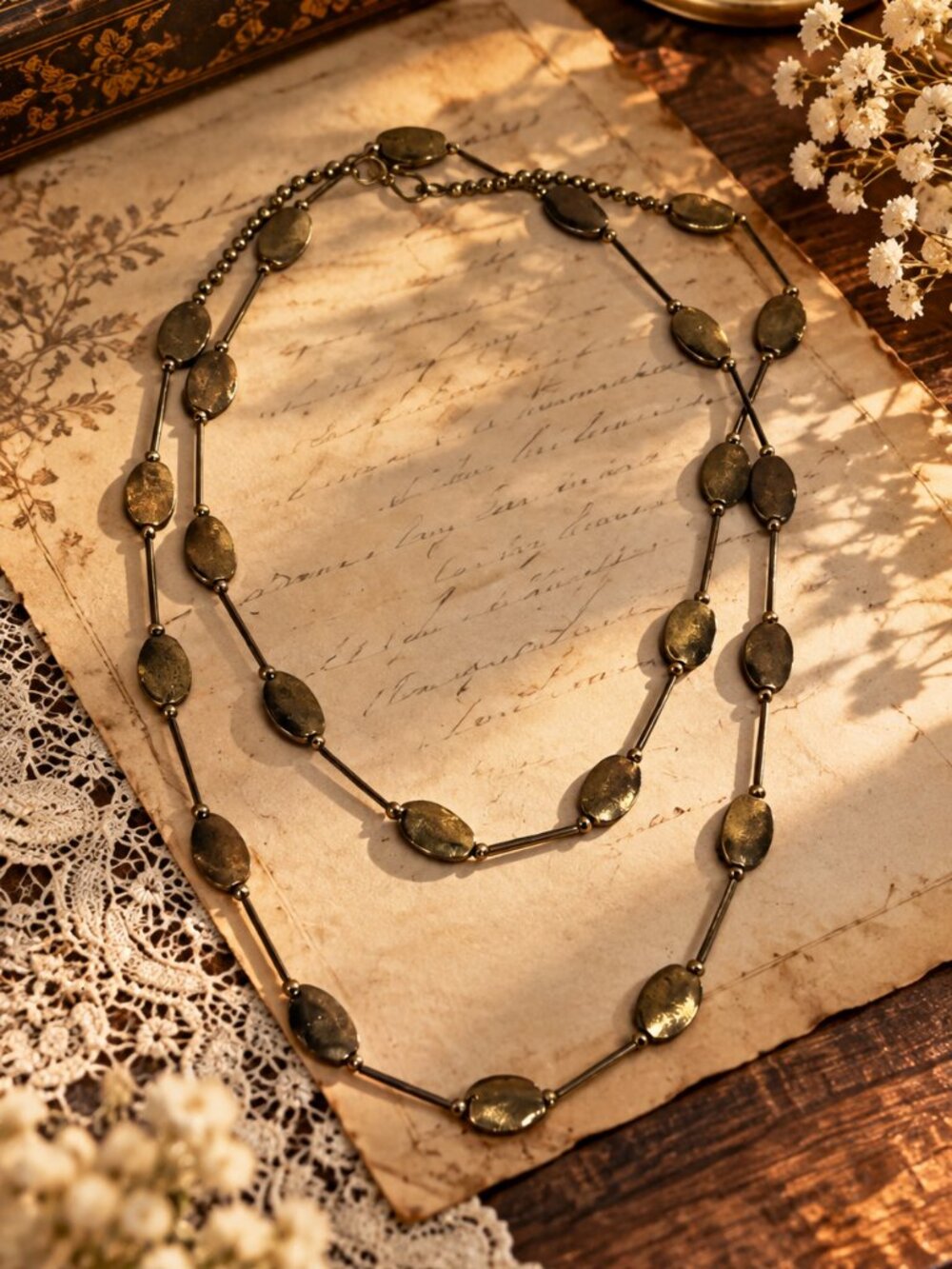 Gold Tone Coffee Bean Link Chain Necklace – Vintage Style Statement Jewelry